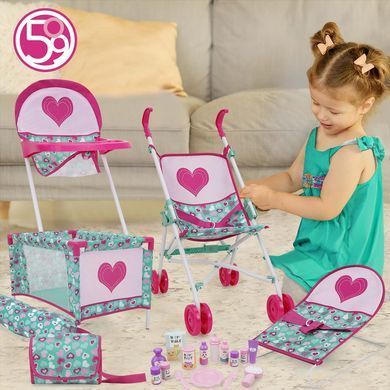Игровой набор для куклы FiVEoNiNE (коляска, стульчик для кормления, манеж, шезлонг, 21 предмет) T816057